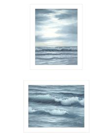 Trendy Decor 4U "The Ocean Blue - high tide at sunset" Framed Wall Art for Living Room, Wall Art Print for Home Decor