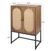 Natural rattan, 2 Door high cabinet, rattan, Built-in adjustable shelf, Easy Assembly, Free Standing Cabinet for Living Room Bedroom